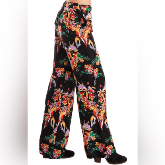 Derek Lam 10 CROSBY Floral Pants Womens Size 4 Black Wide-Leg High Rise Satin - Picture 12 of 14